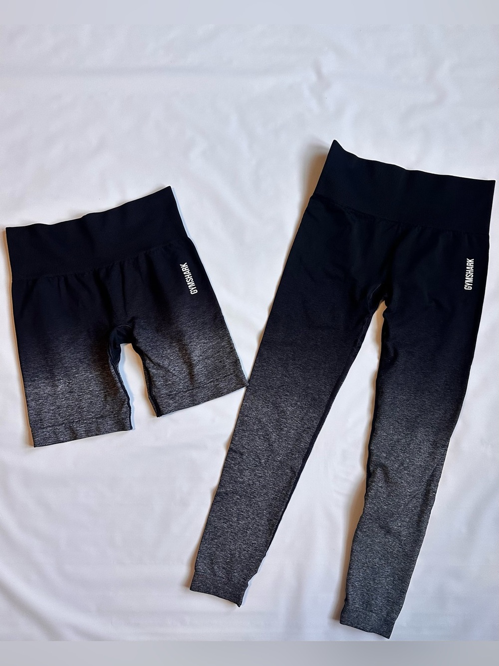 Gymshark Black to Gray Ombre Leggings and Bike Shorts Set
